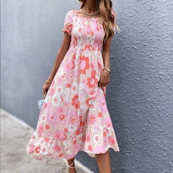 Boho floral print tie back A line dress - Picture 8 of 8